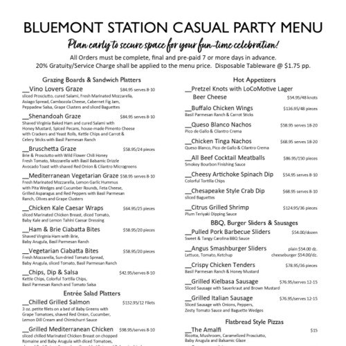 Menu - Bluemont VA's Bluemont Station Brewery & Winery | Sirved