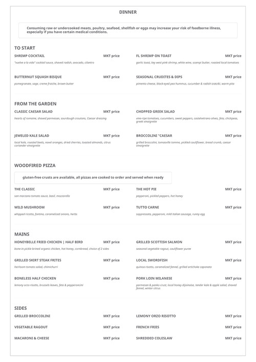 Menu - Palm Beach Gardens FL's Honeybelle | Sirved