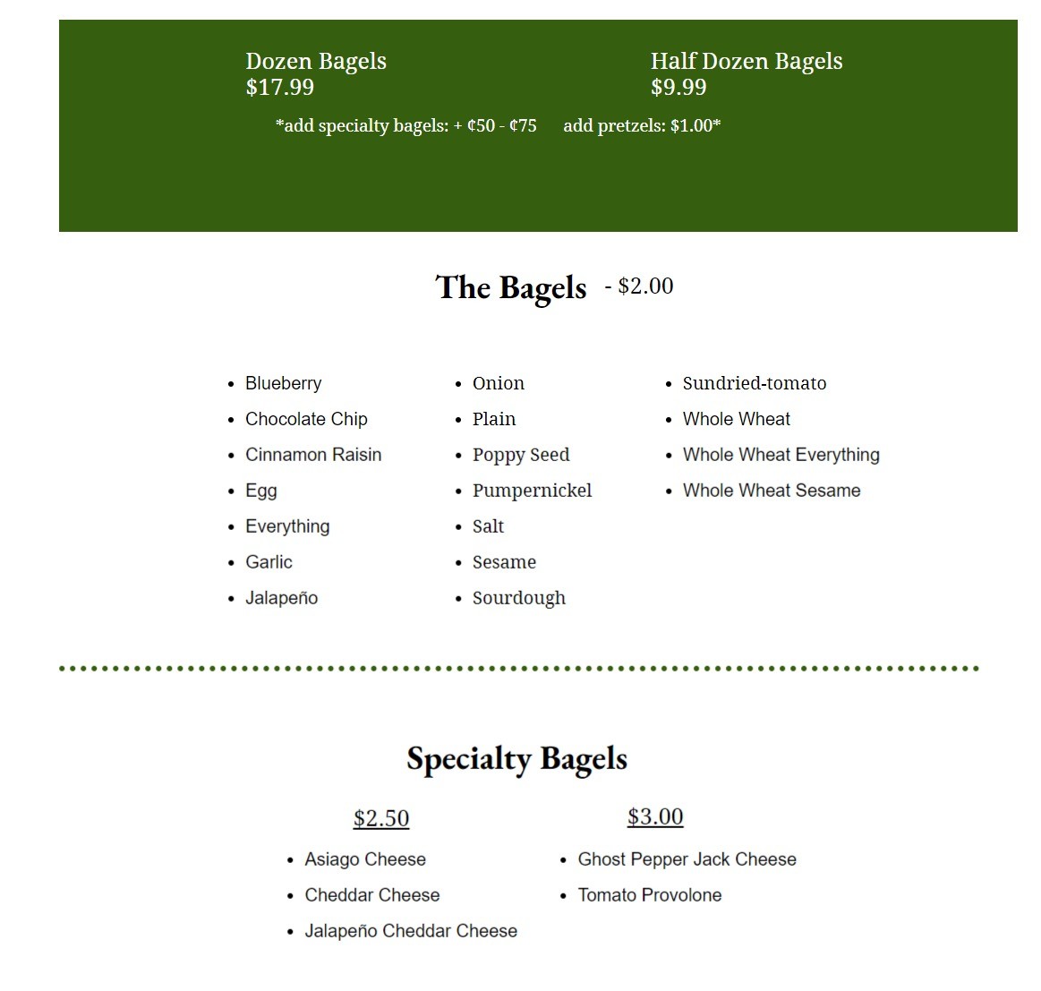 House of Bagels Central Coast menus in San Luis Obispo, California